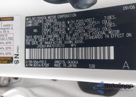 2007 Toyota 4Runner Sport V6 from USA, damaged, VIN JTEBU14R470109210